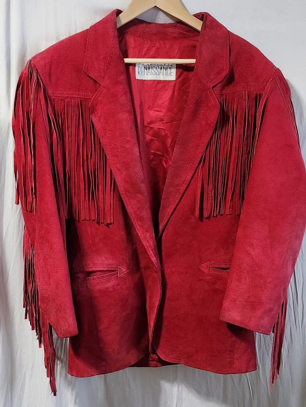 Vintage Red Suede Fringe Jacket By La Nouvelle Renaissance Medium (Read)